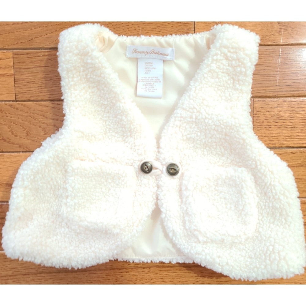 Tommy Bahama NWOT Kids 18 mo Fuzzy Faux Fur Ivory Vest W‎ Buttons SO ADORABLE!